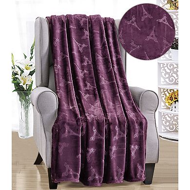 Eiffel Tower Embossed Decorative Super Soft Throw Blanket for Sleep/Decor 2 Pack