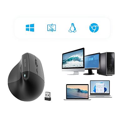 Delton S38 Ergonomic Wireless Computer Mouse & Mouse Pad with Qi Wireless Charging Pad, Black