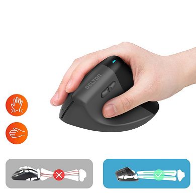 Delton S38 Ergonomic Wireless Computer Mouse & Mouse Pad with Qi Wireless Charging Pad, Black