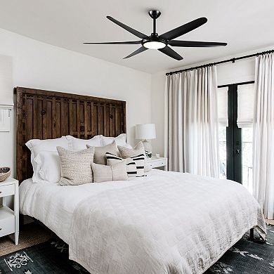 65" Large Modern Black 6-blade LED Ceiling Fan with Light and Remote