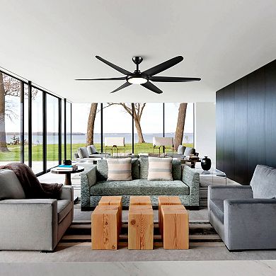 65" Large Modern Black 6-blade LED Ceiling Fan with Light and Remote