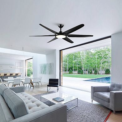 65" Large Modern Black 6-blade LED Ceiling Fan with Light and Remote