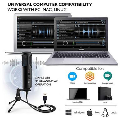 Pyle Universal USB Computer Microphone - Streaming & Pro Audio Recording Mic with Tripod Stand