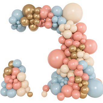 Neutral Bear Balloon Garland kit 153 pc Pink, Blue & Gold Balloons for Shower and Gender Reveal