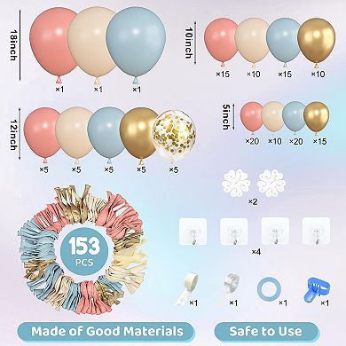Neutral Bear Balloon Garland kit 153pcs Pink, Blue & Gold Balloons for Shower and Gender Reveal