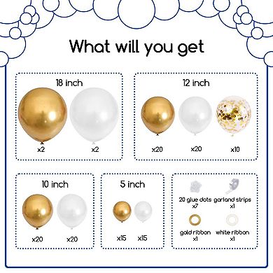 Gold Confetti Balloons Arch Set 124pcs Wedding, Shower or Grad Party Balloon set