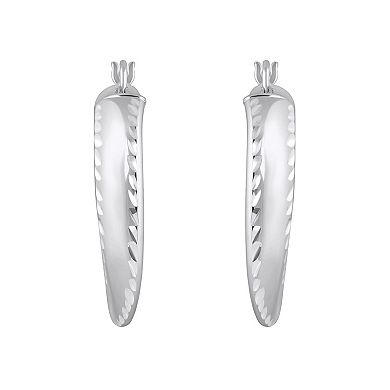 ITALIAN LUSTER Sterling Silver Diamond Cut Tapered Hoop Earrings