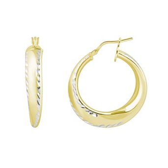 ITALIAN LUSTER Sterling Silver Diamond Cut Tapered Hoop Earrings