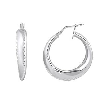 ITALIAN LUSTER Sterling Silver Diamond Cut Tapered Hoop Earrings