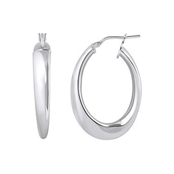ITALIAN LUSTER Sterling Silver Tapered Oval Hoop Earrings