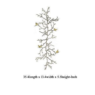 Branch Shape Aluminum Wall Decor with Gold Accented Four Birds, Silver