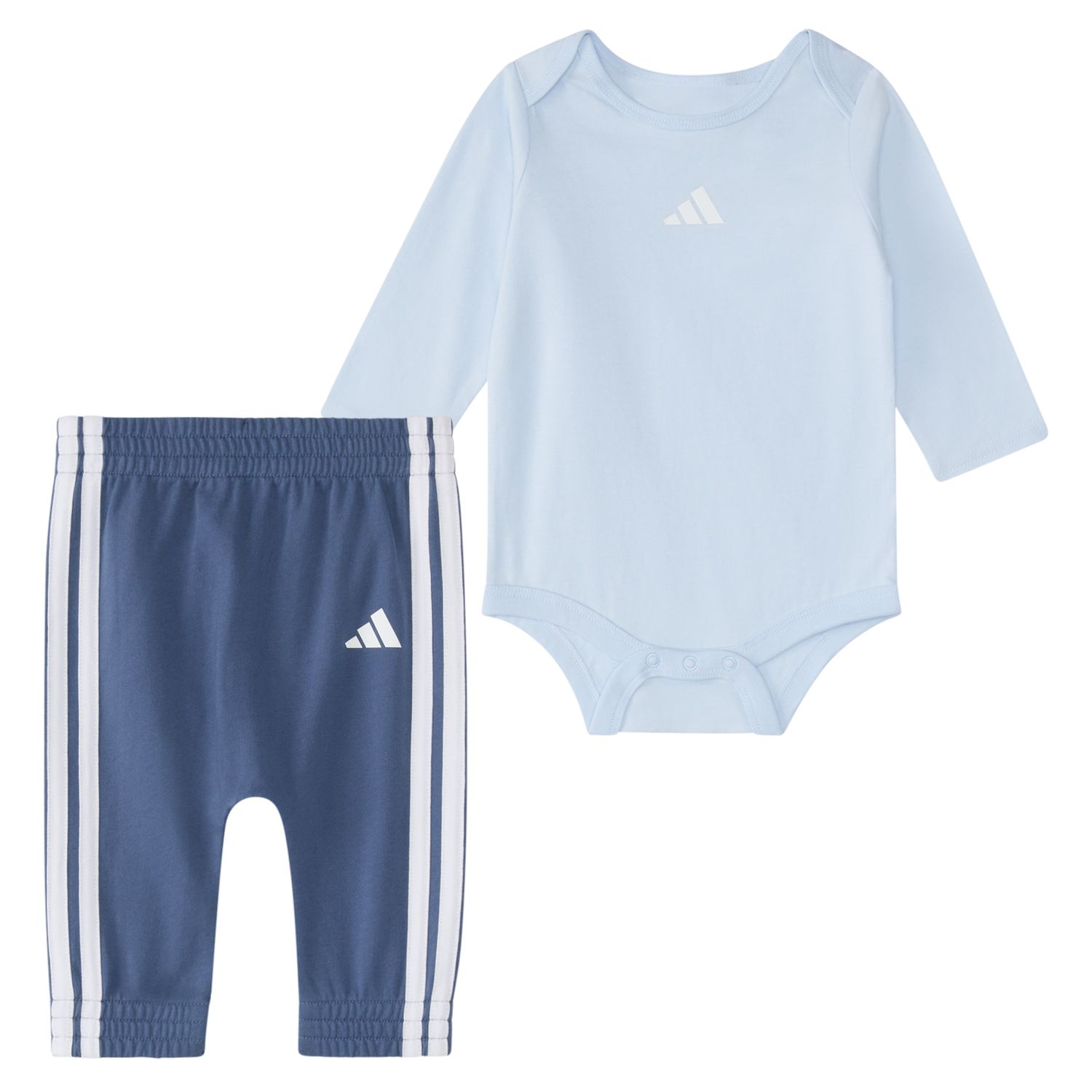 Комплект adidas 2 pc Long Sleeve Bodysuit & Elastic Waistband Pant Set для мальчиков-малышей, цвет: Небесно-голубой — фото 1