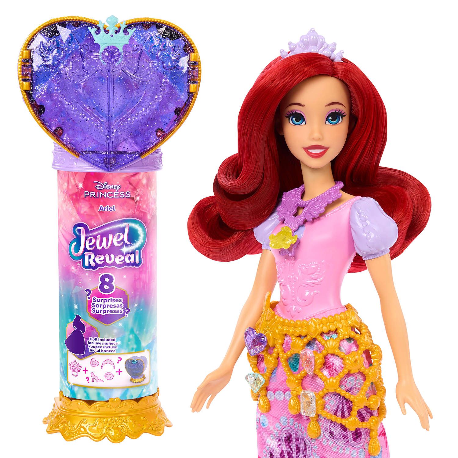 Детские куклы Disney Princess Jewel Reveal Ariel Fashion Doll w/ 8 Surprises & 10 Accessories