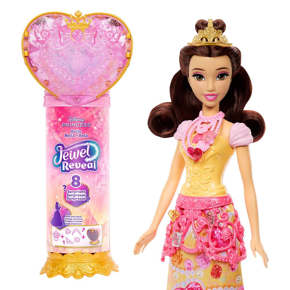 Disney Princess Jewel Reveal Belle Fashion Doll w/ 8 Surprises & Gem Box