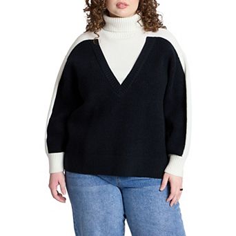 ELOQUII Women's Plus Size Mixed Knit Turtleneck