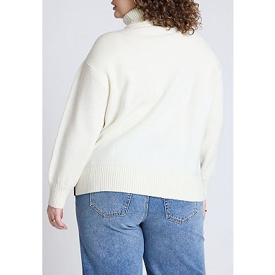 ELOQUII Women's Plus Size Mixed Knit Turtleneck