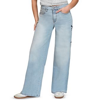 Juniors' madden girl Embroidered '90s Wide-Leg Jeans