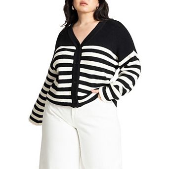 ELOQUII Women's Plus Size Oversized Stripe Sweater