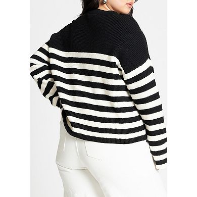 ELOQUII Women's Plus Size Oversized Stripe Sweater