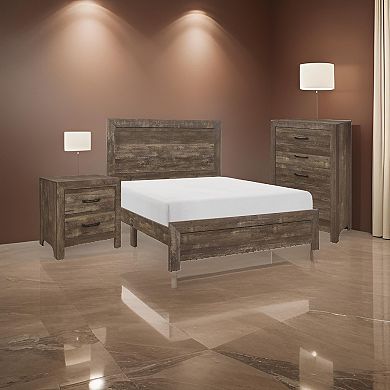 Ko Three Piece Bedroom Set, Panel Detailings, Metal Handles