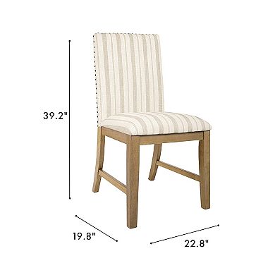 Tim Dining Chair Set of 2, Wood Apron Frame, Striped Polyester