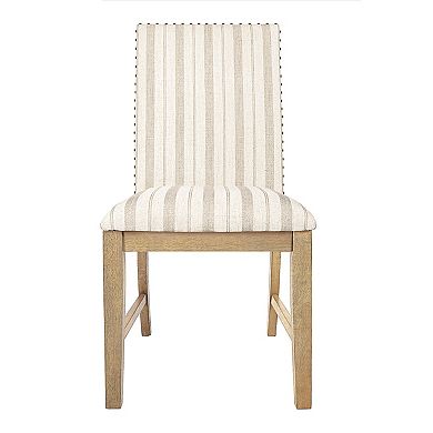 Tim Dining Chair Set of 2, Wood Apron Frame, Striped Polyester