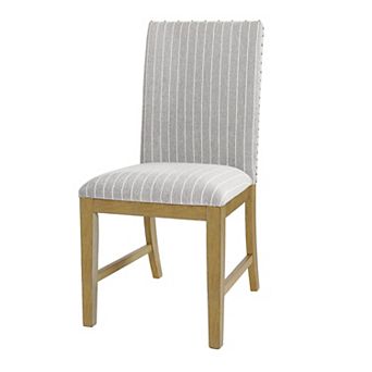 Tim Dining Chair Set of 2, Wood Apron Frame, Striped Polyester