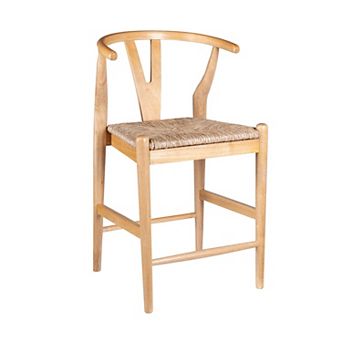 Cera Counter Stool Chair Set of 2, Handwoven Rope, Wood