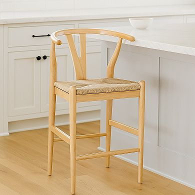 Cera Counter Stool Chair Set of 2, Handwoven Rope, Wood