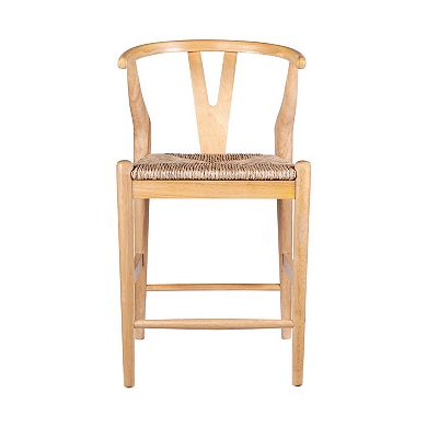 Cera Counter Stool Chair Set of 2, Handwoven Rope, Wood