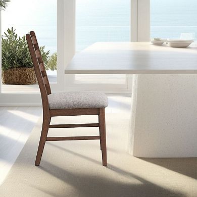Mea Dining Side Chair Set of 2, Slatted Back, Linen Seat