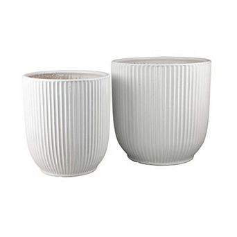 Lyna Accent Planter Set of 2, White Ceramic, Vertical Ribbed Texture