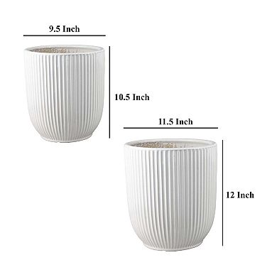 Lyna Accent Planter Set of 2, White Ceramic, Vertical Ribbed Texture