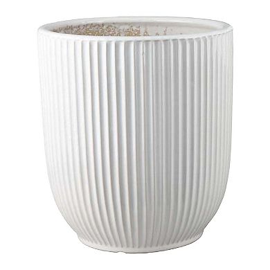 Lyna Accent Planter Set of 2, White Ceramic, Vertical Ribbed Texture