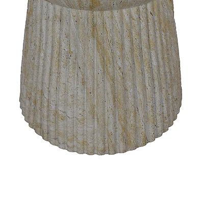 Archi Plant Stand Table, Fluted Design Marbled White Resin 17 Inch