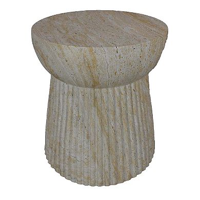 Archi Plant Stand Table, Fluted Design Marbled White Resin 17 Inch