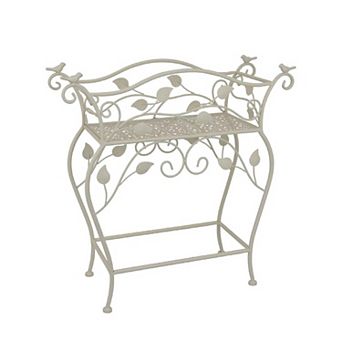 Philip Plant Stand Table, Scrolled Vine Details, Curved White Metal