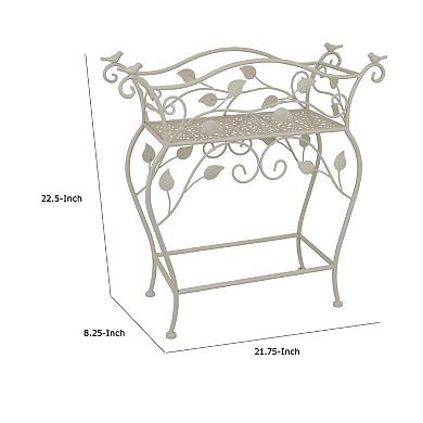 Philip Plant Stand Table, Scrolled Vine Details, Curved White Metal