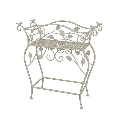 Philip Plant Stand Table, Scrolled Vine Details, Curved White Metal