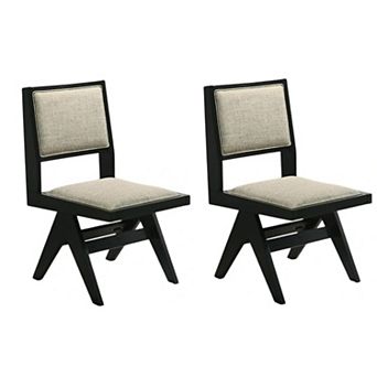 Toty Side Dining Chair Set of 2, Inverted Angled Legs, Black Wood, Gray Fabric