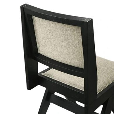 Toty Side Dining Chair Set of 2, Inverted Angled Legs, Black Wood, Gray Fabric