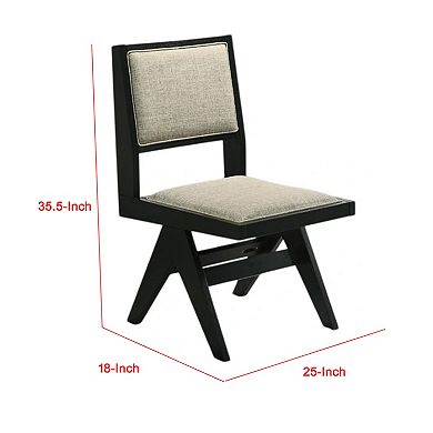 Toty Side Dining Chair Set of 2, Inverted Angled Legs, Black Wood, Gray Fabric