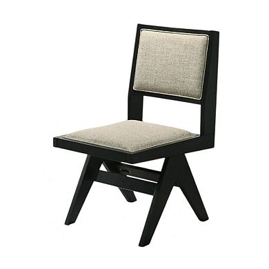 Toty Side Dining Chair Set of 2, Inverted Angled Legs, Black Wood, Gray Fabric