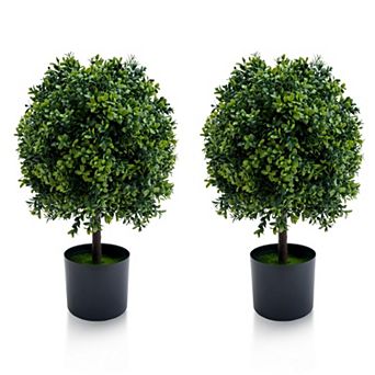 20" Artificial Topiary Trees Set of 2, Fake Topiary Boxwood Ball Tree without Fruits