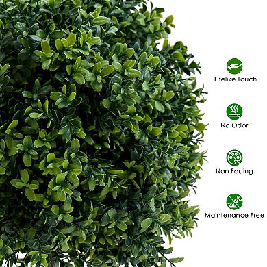 20" Artificial Topiary Trees Set of 2, Fake Topiary Boxwood Ball Tree without Fruits