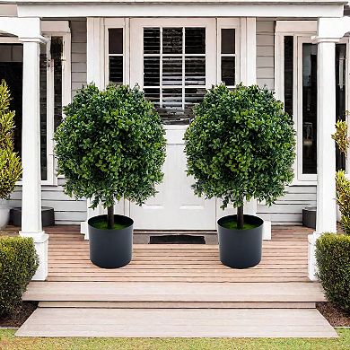 20" Artificial Topiary Trees Set of 2, Fake Topiary Boxwood Ball Tree without Fruits