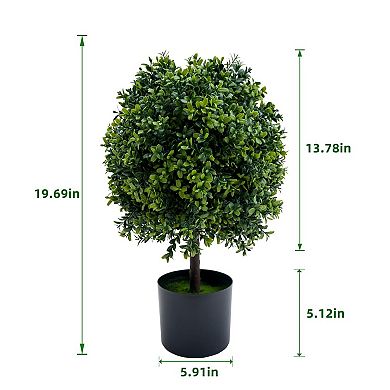 20" Artificial Topiary Trees Set of 2, Fake Topiary Boxwood Ball Tree without Fruits