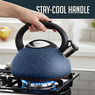 3 Quart Whistling Tea Kettle, Tapered Marble Finish, Fast Boil Tea Pot with Heat Resistant Handle