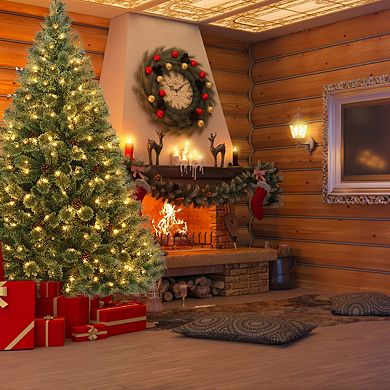 Gymax 6FT Pre-lit Flowering Artificial Green Hinged Christmas Tree PVC Pine Tree