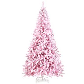 Gymax 7.5FT Pre-Lit Hinged Artificial Snow Christmas Tree Decor Tree w/ 450 LED Lights